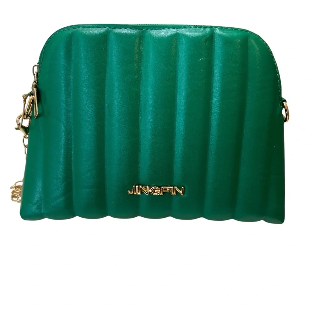 Emerald Green Quilted Crossbody Bag Gold Chain Small Chic Shoulder Purse